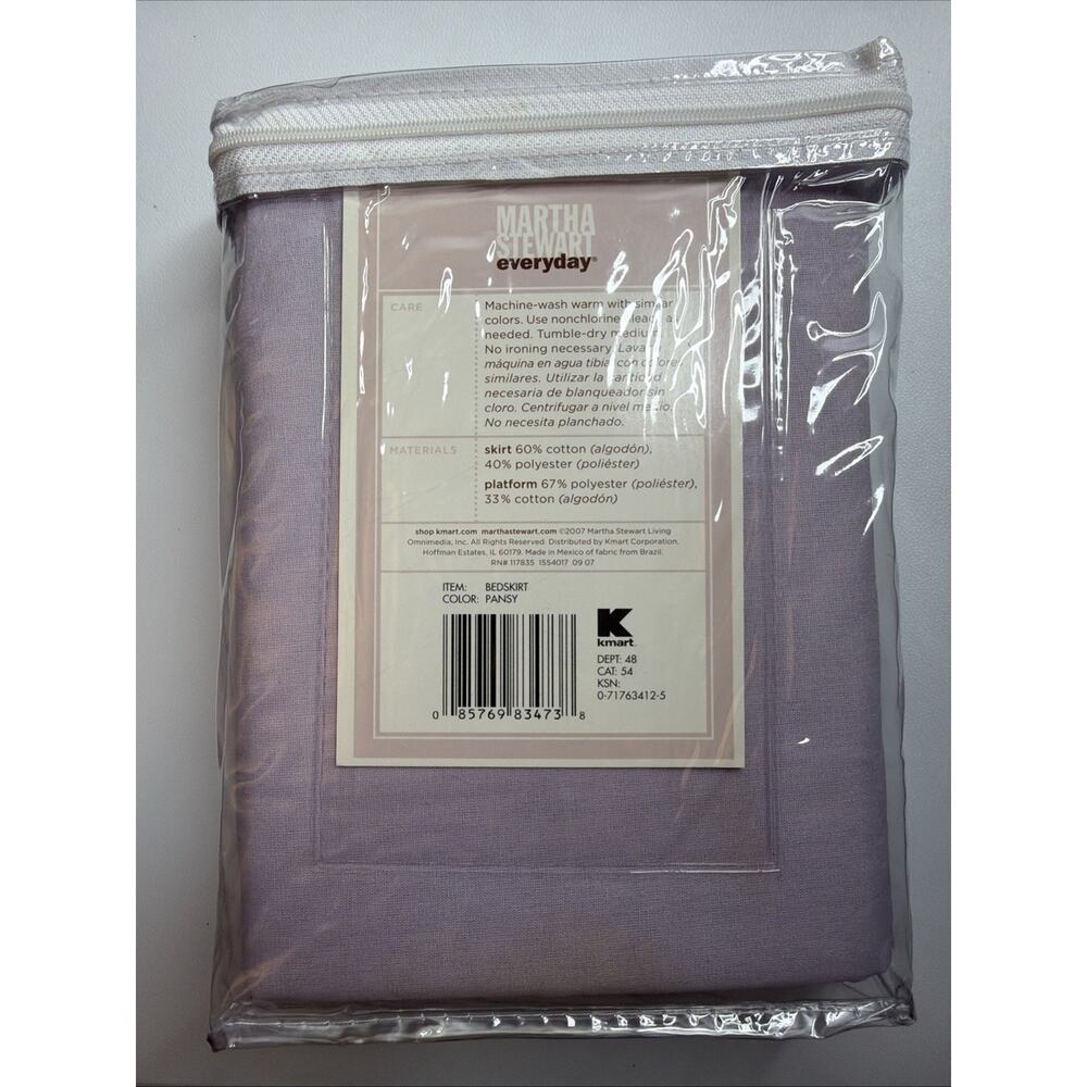 Martha Stewart Twin Bed Skirt Everyday 14" Drop Purple Pansy Solid 2007 KMART - Picture 4 of 5